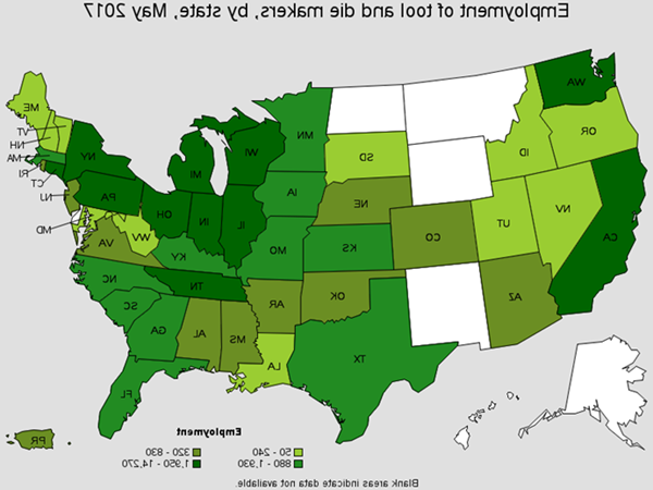 Employment of Tool and Die Makers by State